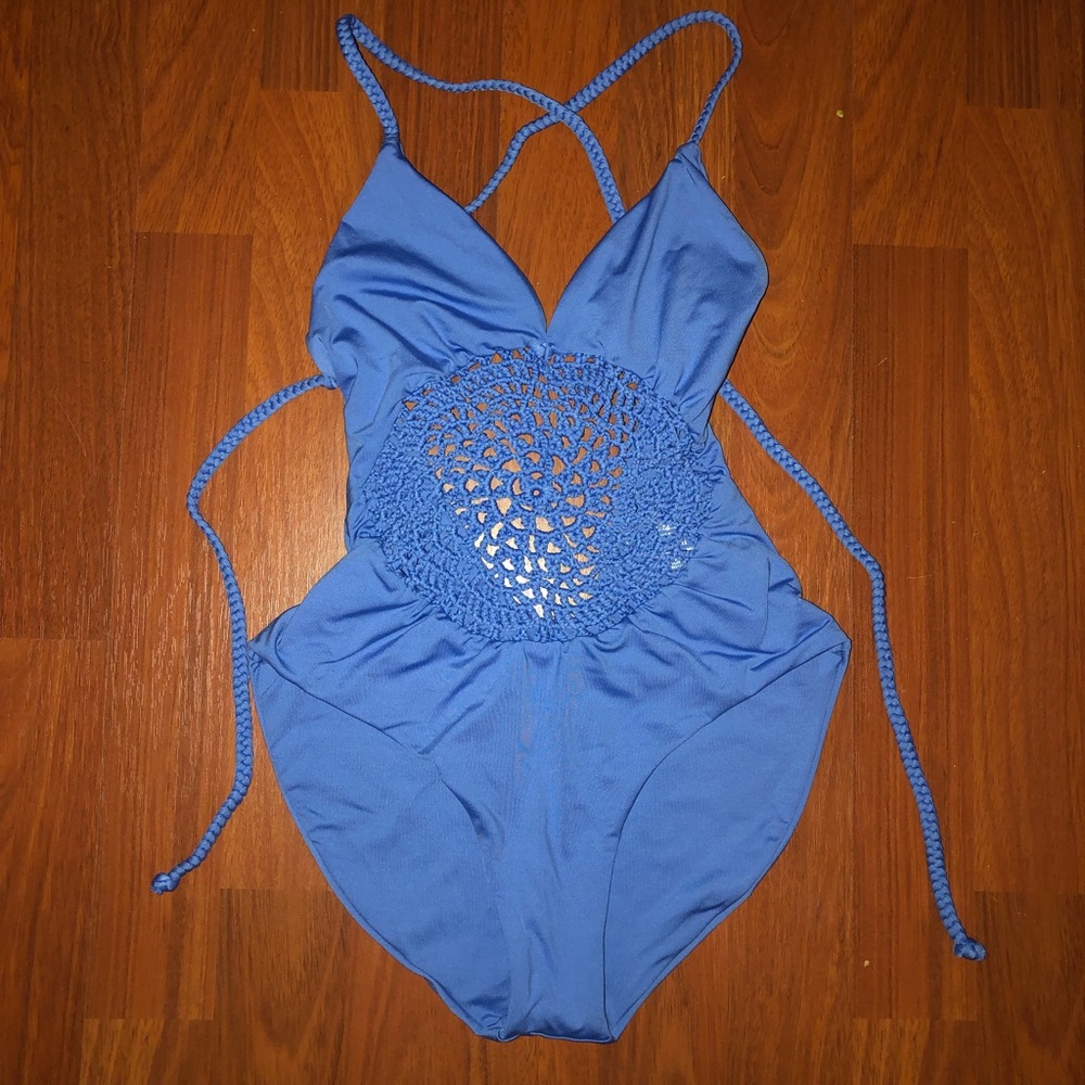 Rare Frankie's poppy one piece cut out sky blue